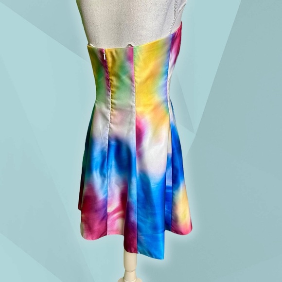 Marchesa Notte ‘Bow Printed Strapless Dress’ in Rainbow Multicolor Watercolor 4 - Picture 10 of 16